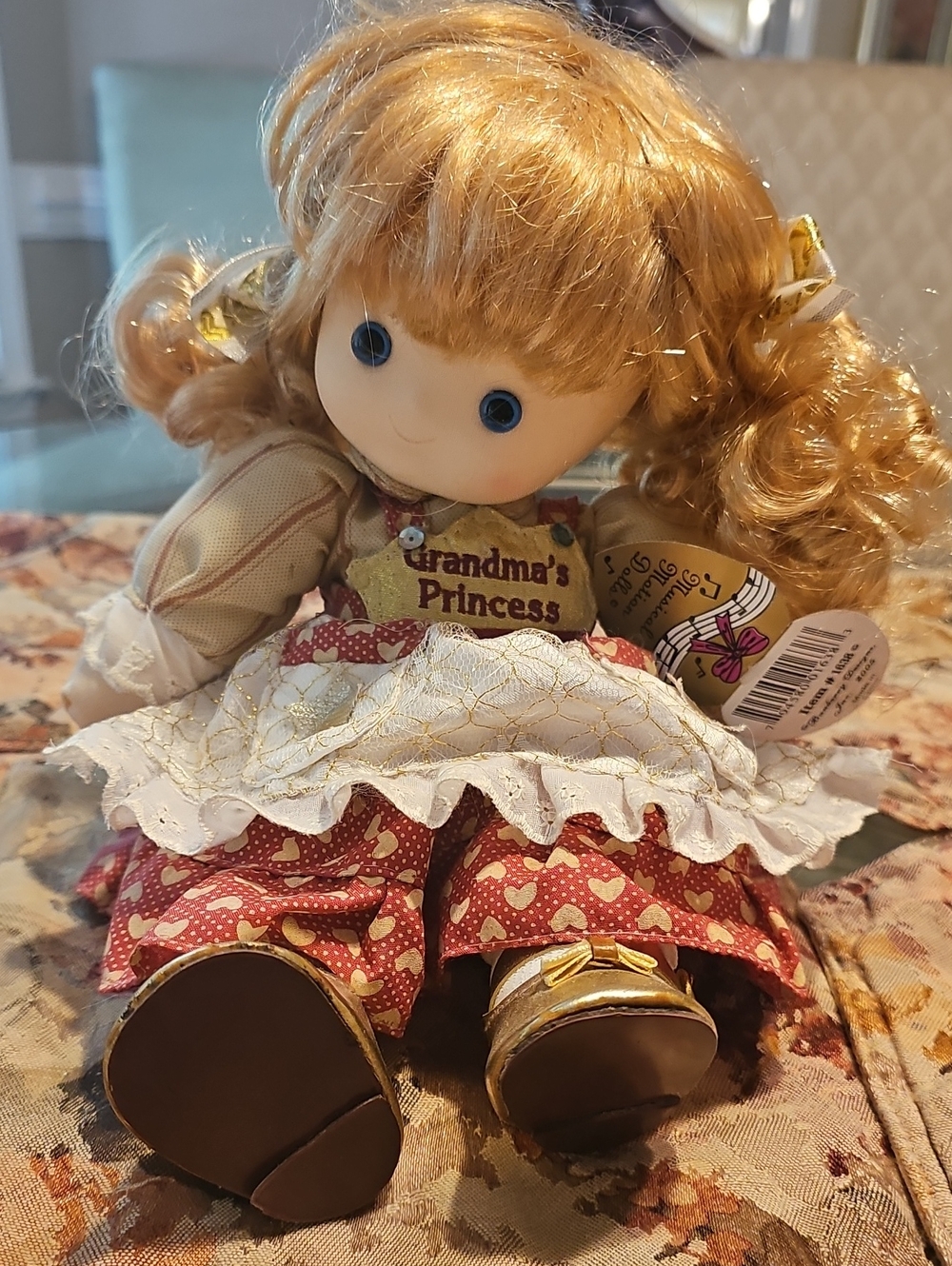 Grandma's Princess Blonde Rag Doll with Heart Dress